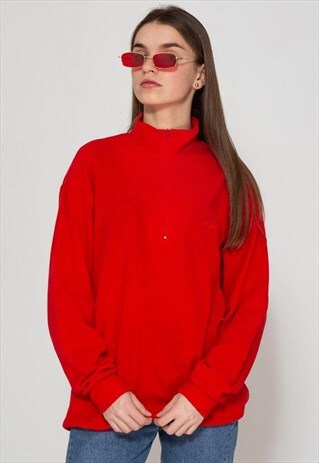 VINTAGE RED FILA 1/4 ZIP NECK FLEECE SWEATSHIRT