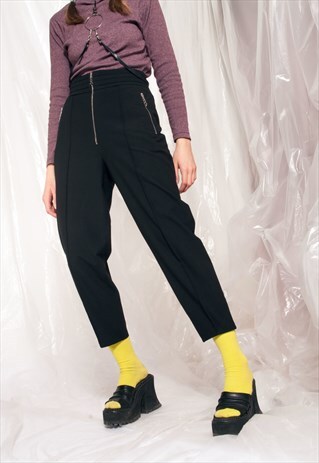 VINTAGE CROP TROUSERS 80S REWORKED HIGH-WAIST TAPERED PANTS