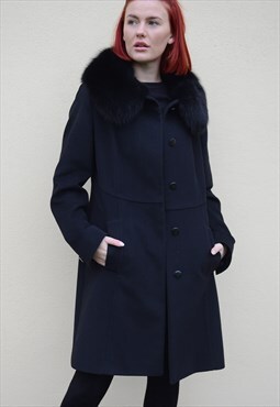 MAX MARA Black Virgin Wool Tailored Coat - size 14