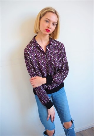 VINTAGE BOMBER STYLE FLORAL BLOUSE