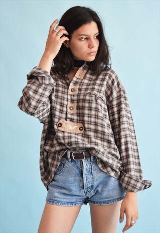 90'S RETRO PLAID OVERSIZED DADS WORKWEAR SHIRT TOP