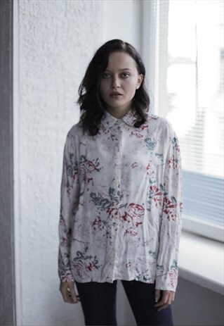 VINTAGE 90'S WHITE FLOWER PATTERNED SHIRT
