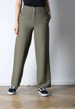 VINTAGE 90S KHAKI GREEN LINEN BLEND PANTS