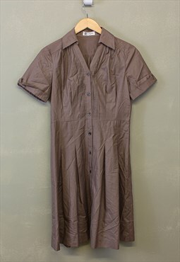 Vintage Y2K Summer Maxi Dress Brown Collared Button Up