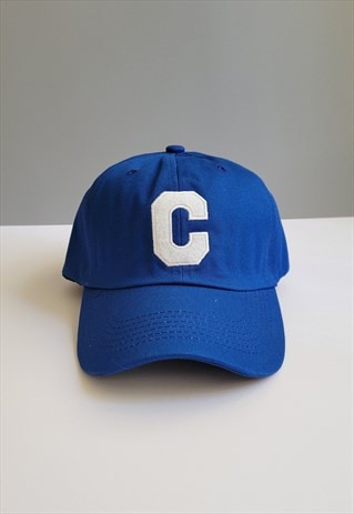 BLUE GRAPHIC VINTAGE COTTON BASEBALL ADJUSTABLE CAP 