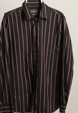 Salvadore Ferragamo Vintage Long Sleeve Striped Shirt Size L