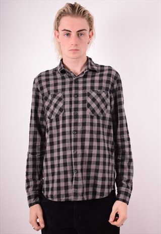MENS VINTAGE SHIRT MEDIUM GREY CHECK 90S