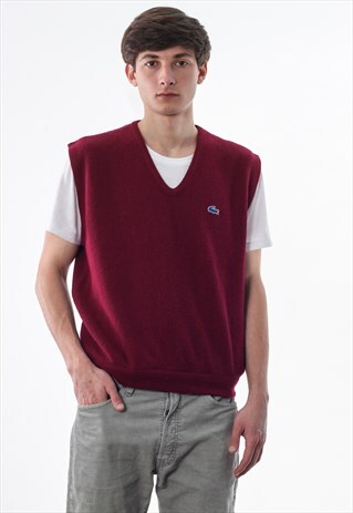 VINTAGE LACOSTE X IZOD GILET VEST SWEATER 80S 90S RED
