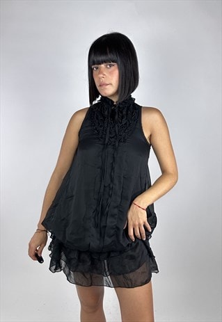 Vintage 00s Ruched Goth Mini Dress