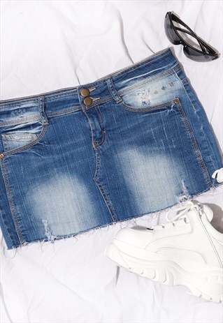 VINTAGE Y2K LOW RISE DENIM SKIRT MINI SKIRT 90'S
