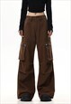 Parachute joggers cargo pocket pants rave trousers in brown