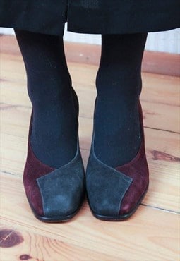 Grey and burgundy colour block heels