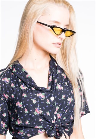 SLIM CAT EYE YELLOW LENSES RETRO SUNGLASSES