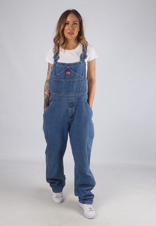 VINTAGE DENIM DUNGAREES DICKIES WIDE LEG UK 14 LARGE (G2L)