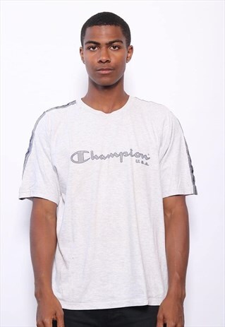 VINTAGE CHAMPION TAPE LOGO SPELLOUT T-SHIRT GREY
