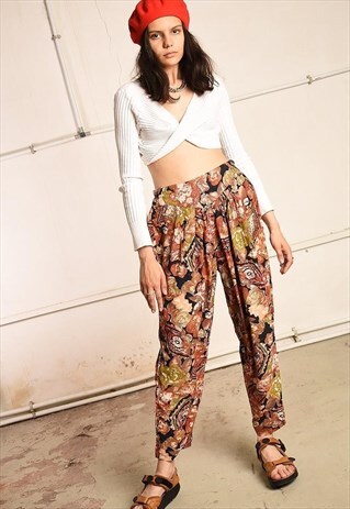 90'S RETRO FLORAL PRINT BOHO FESTIVAL HAREM TROUSERS