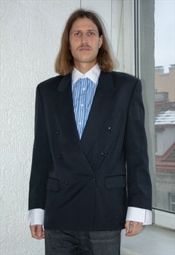 Vintage Black Double Breasted Wool MARIO BARUTTI Blazer 