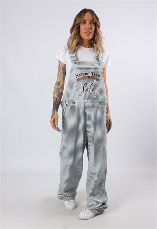 DENIM DUNGAREES STRIPED TALL LENGTH LONG LEG UK 16 (55K)