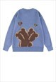 COUPLE SWEATER BEAR PATCH KNIT JUMPER CHRISTMAS TOP IN BLUE