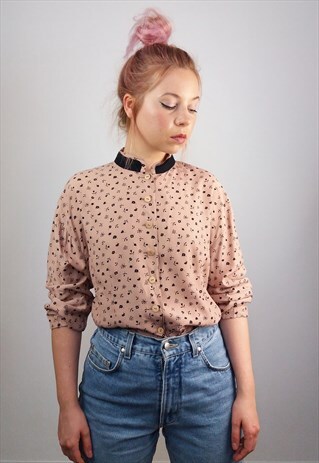 VINTAGE 90'S HIGH NECK BUTTON-UP BLOUSE / SHIRT / TOP