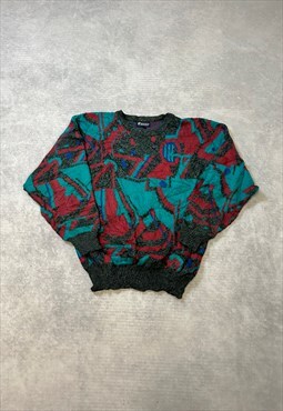 Vintage Abstract Knitted Jumper Patterned Grandad Sweater