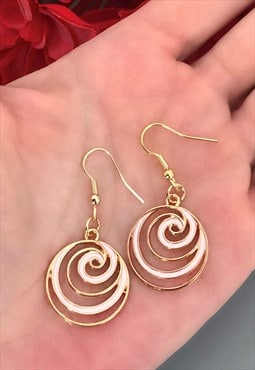 Gold & Pink Swirl Dangle Earrings