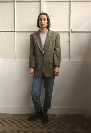 VINTAGE 80' AMAZING BEAUTIFUL WOOL TWEED GREEN JACKET