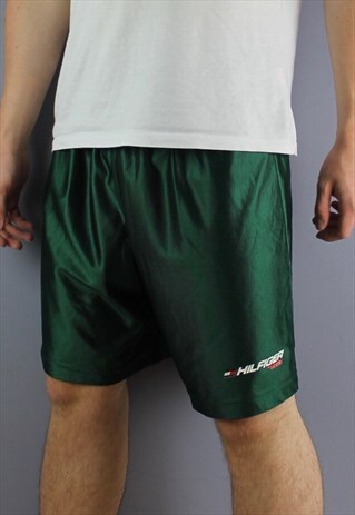 VINTAGE TOMMY HILFIGER SHORTS IN GREEN WITH EMBROIDERED LOGO