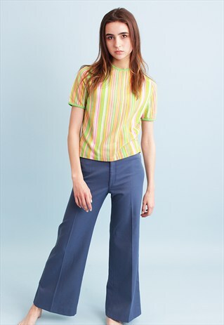 70'S RETRO MOD PASTEL STRIPED KNITTED BLOUSE TOP