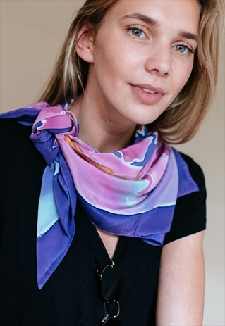 VINTAGE 70S ORCHID PATTERNED PASTEL SCARF