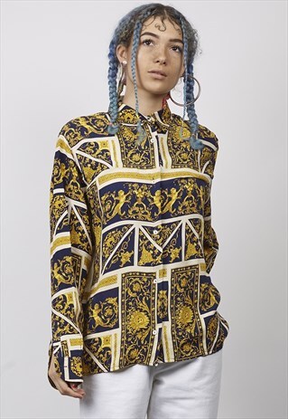 VINTAGE 80'S BENETTON SCARF PRINT SHIRT