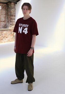 Deadstock Stussy No 4 Burgundy tshirt 