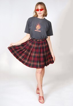 40s Plaid Skirt (24) vintage mini xs wool pleat schoolgirl