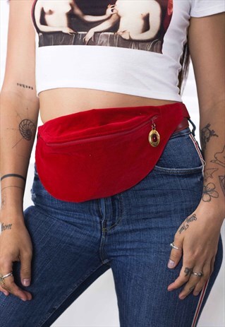 VINTAGE RED VELVET BUM BAG 90S X 3