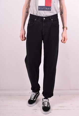 TRUSSARDI MENS VINTAGE TROUSERS W30 L30 BLACK 90S