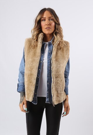 FAUX FUR GILET WAISTCOAT JACKET PLAIN UK 12 (G8CN)