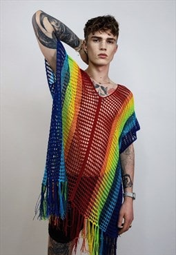 Rainbow mesh top Gay pride sweater rave poncho transparent 