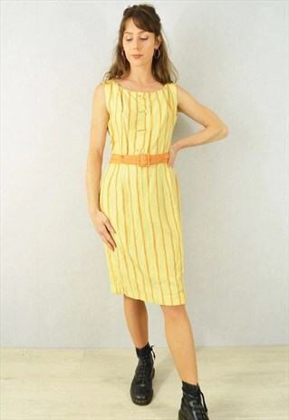 VINTAGE 60S MIDI DRESS USA UNION MADE BUTTERCUP YELLOW
