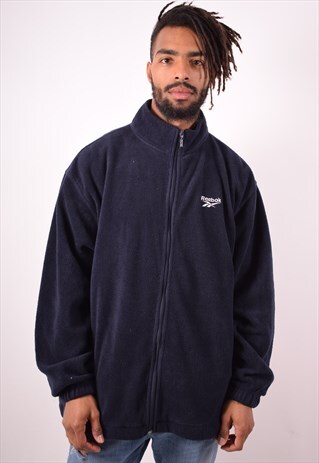 REEBOK MENS VINTAGE FLEECE JACKET XL NAVY BLUE 90S
