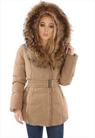 NUDE FAUX FUR HOOD PARKA