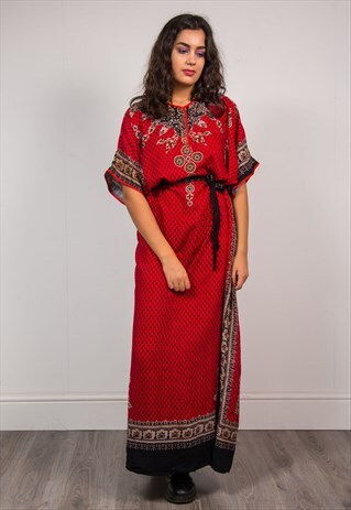VINTAGE 90'S RED ABSTRACT PATTERNED HIPPIE FESTIVAL DRESS