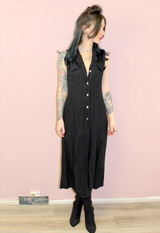 90S VINTAGE BLACK COLLAR SHIRT DRESS RETRO GOTH PUNK GRUNGE