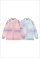 FLUFFY RAINBOW SWEATER BUTTERFLY PATCH KNITTED CARDIGAN BLUE