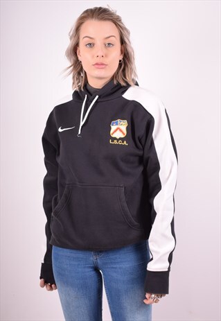 NIKE WOMENS VINTAGE HOODIE JUMPER LARGE BLACK 90S