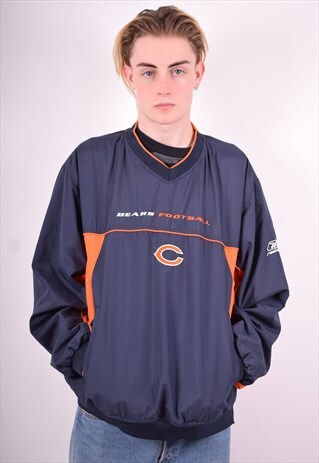 REEBOK MENS VINTAGE NFL PULLOVER JACKET LARGE NAVY BLUE 90'S