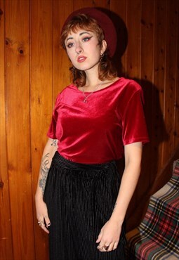 Vintage 90s Bright Red Velvet T-Shirt Top