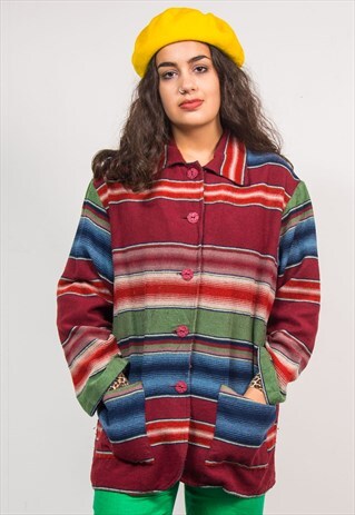 VINTAGE 90'S STRIPED PATTERN FESTIVAL SHIRT JACKET