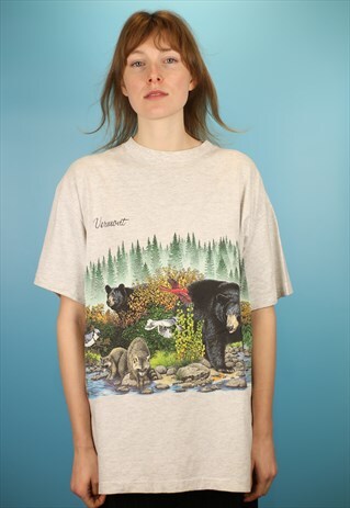 VINTAGE 1990S OVERSIZED VERMONT ANIMAL PRINT T-SHIRT