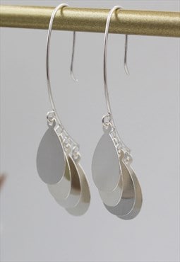 Silver fancy layered hook-in drop earrings