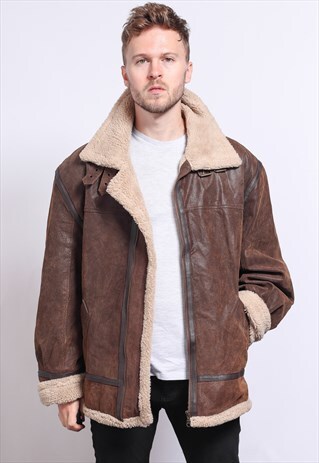 VINTAGE LEATHER AVIATOR FLEECE JACKET